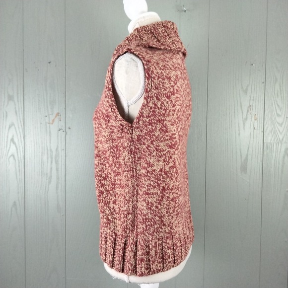 Vintage Y2K Chunky Sweater Women M Red Speckle Knit Turtleneck Sleeveless Preppy - Picture 7 of 9